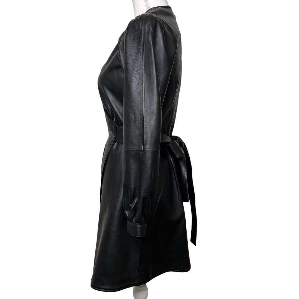 Maje Rosetola Long Sleeve Leather Wrap Dress Black Size 1 - Picture 8 of 17